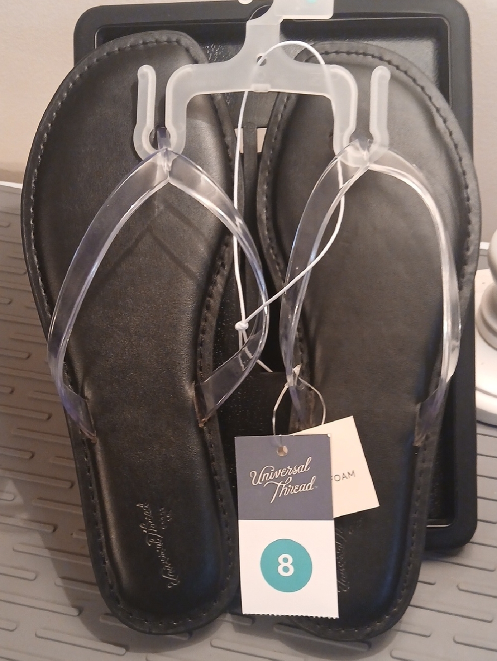 Universal Thread Keilani Clear Strap Slide Sandals NWT Modern Black Footbed 8